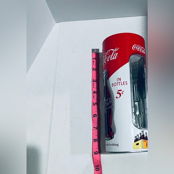 Coca-Cola Red and White Holder/Dispenser Tin Drinking Straw Canisters - Picture 9 of 10
